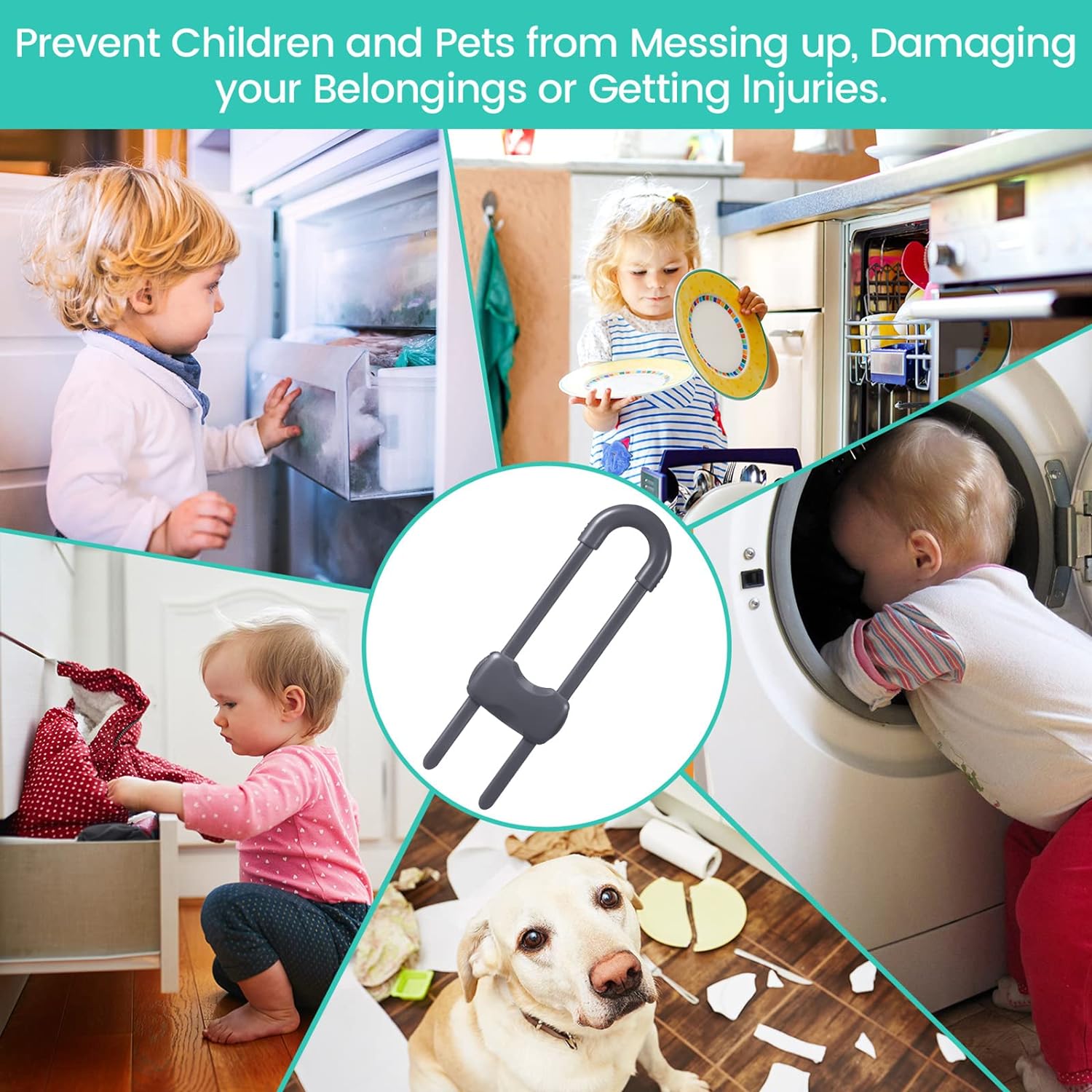 10 Pieces Cabinet Locks for Babies, U-Shaped Proofing Drawers Safety Child Locks Adjustable, Easy to Use Childproof Latch for Knob Handle on Kitchen Door Storage Cupboard Closet Dresser (White) - Image 5